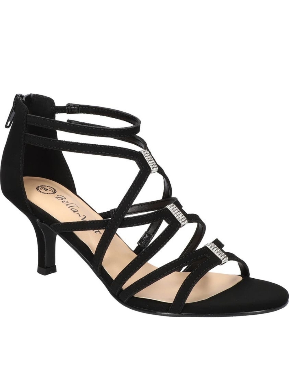 Bella Vita NEW Black Strappy Rhinestone Kitten Heel Sandals Size 7